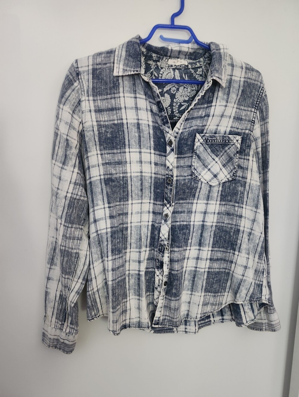 Cotton Plaid Flannel Shirt Medium 100% Cotton Button Up, Maurices, Denim Look